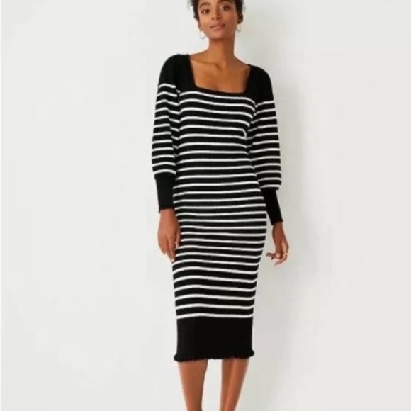 Breton square neck striped midi sweater dress - Picture 1 of 7